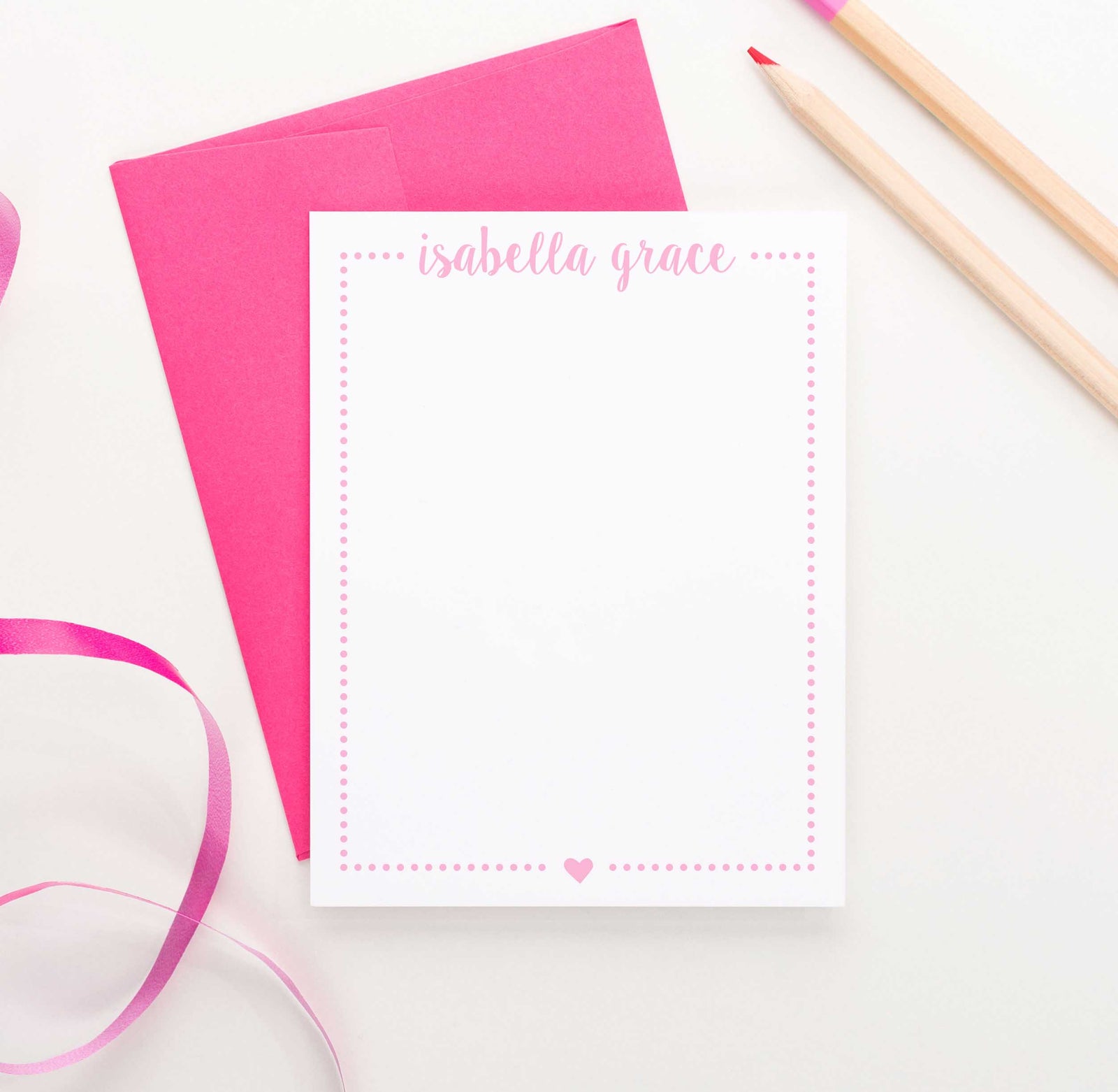 KS156 polka dot border and heart stationery note cards set girls girl kids boy elegant cute