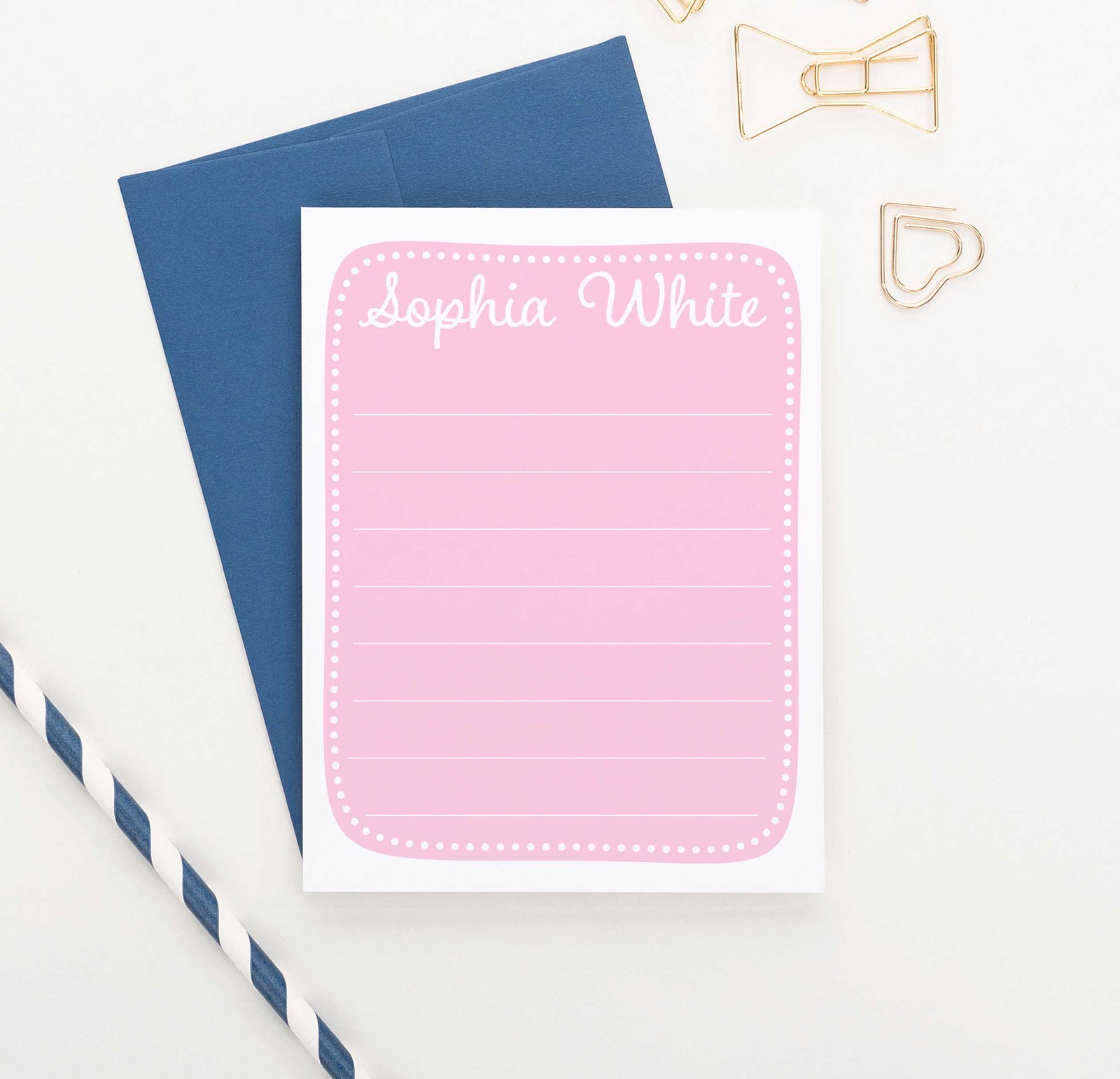 KS158 personalized girls pink stationery with polka dot border baby pink kids cute lined