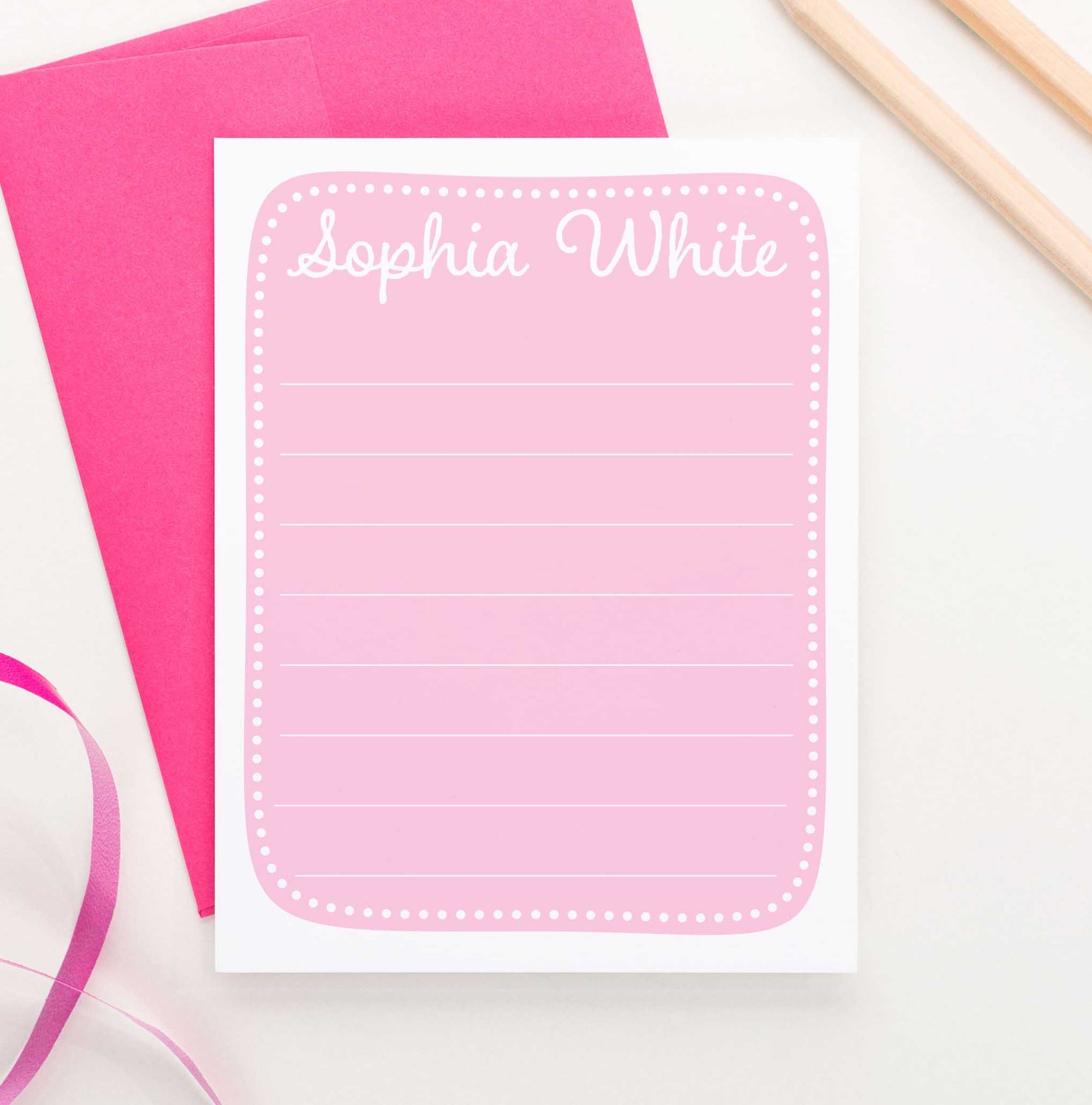 KS158 personalized girls pink stationery with polka dot border baby pink kids cute lined