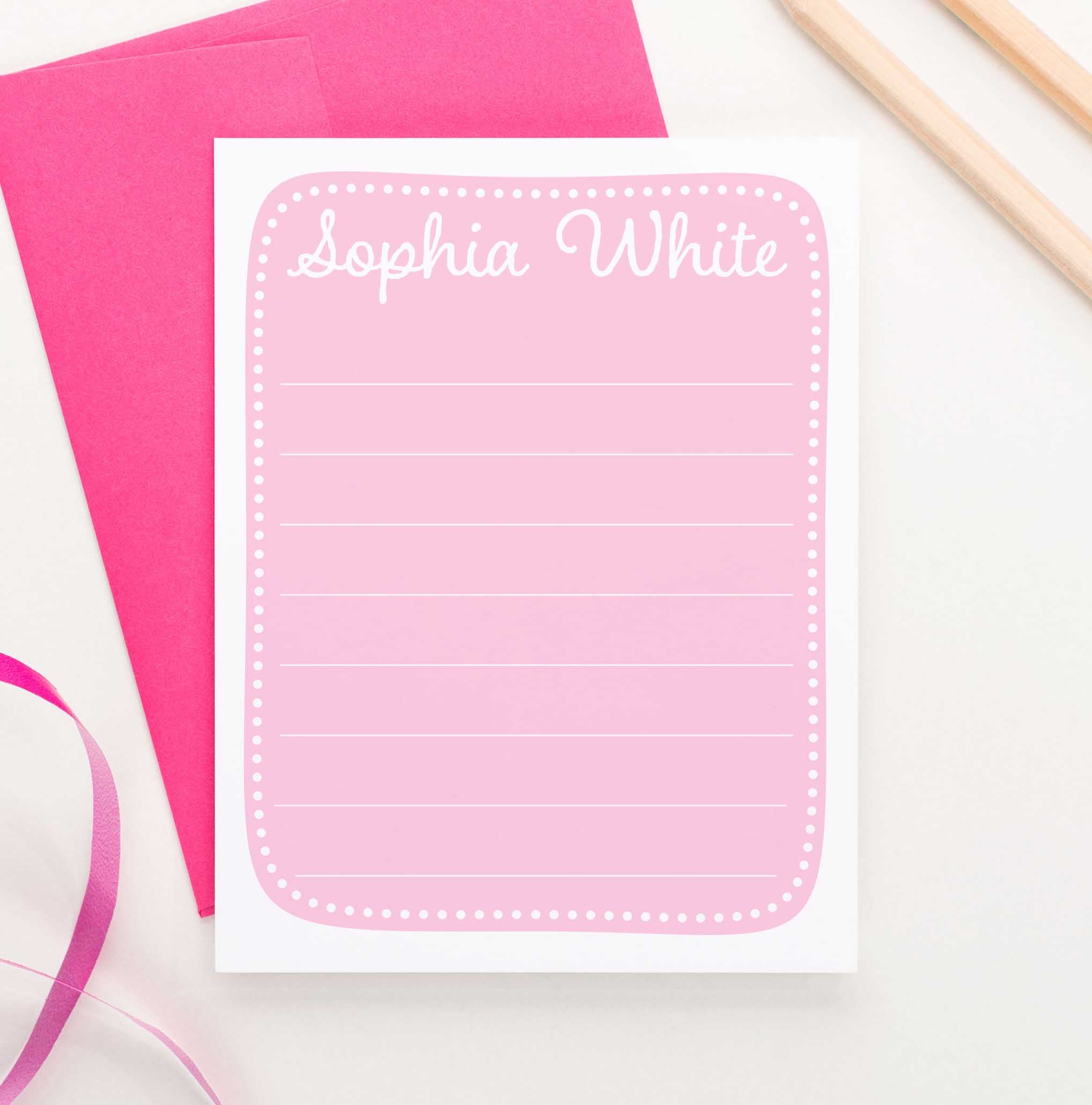 Cute Polka Dot Border Personalized Kids Stationery Set - Modern Pink Paper