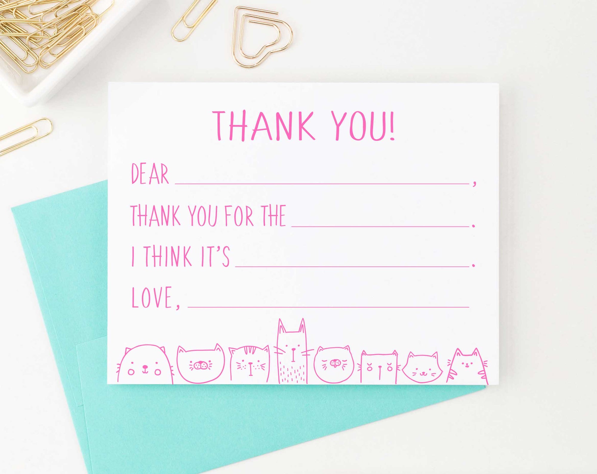 KS159 cat fill in thank you stationery set for girls and boys kids cats kitty kitten animal