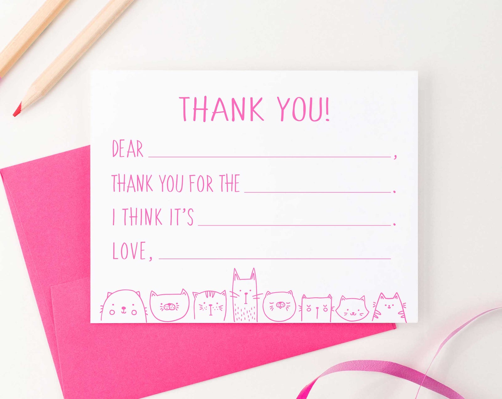 KS159 cat fill in thank you stationery set for girls and boys kids cats kitty kitten animal