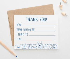 KS160 dog fill in thank you stationery for boys and girls kids cute dogs puppy 
