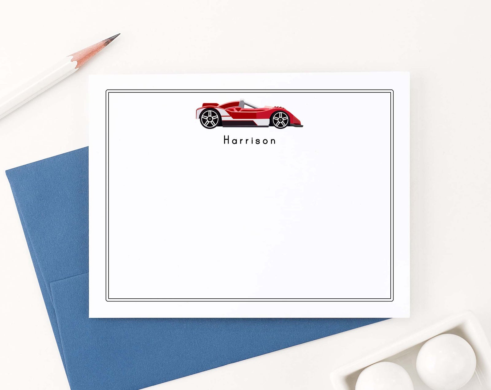 KS171 kids red race car personalized stationary set boys girls vehicle