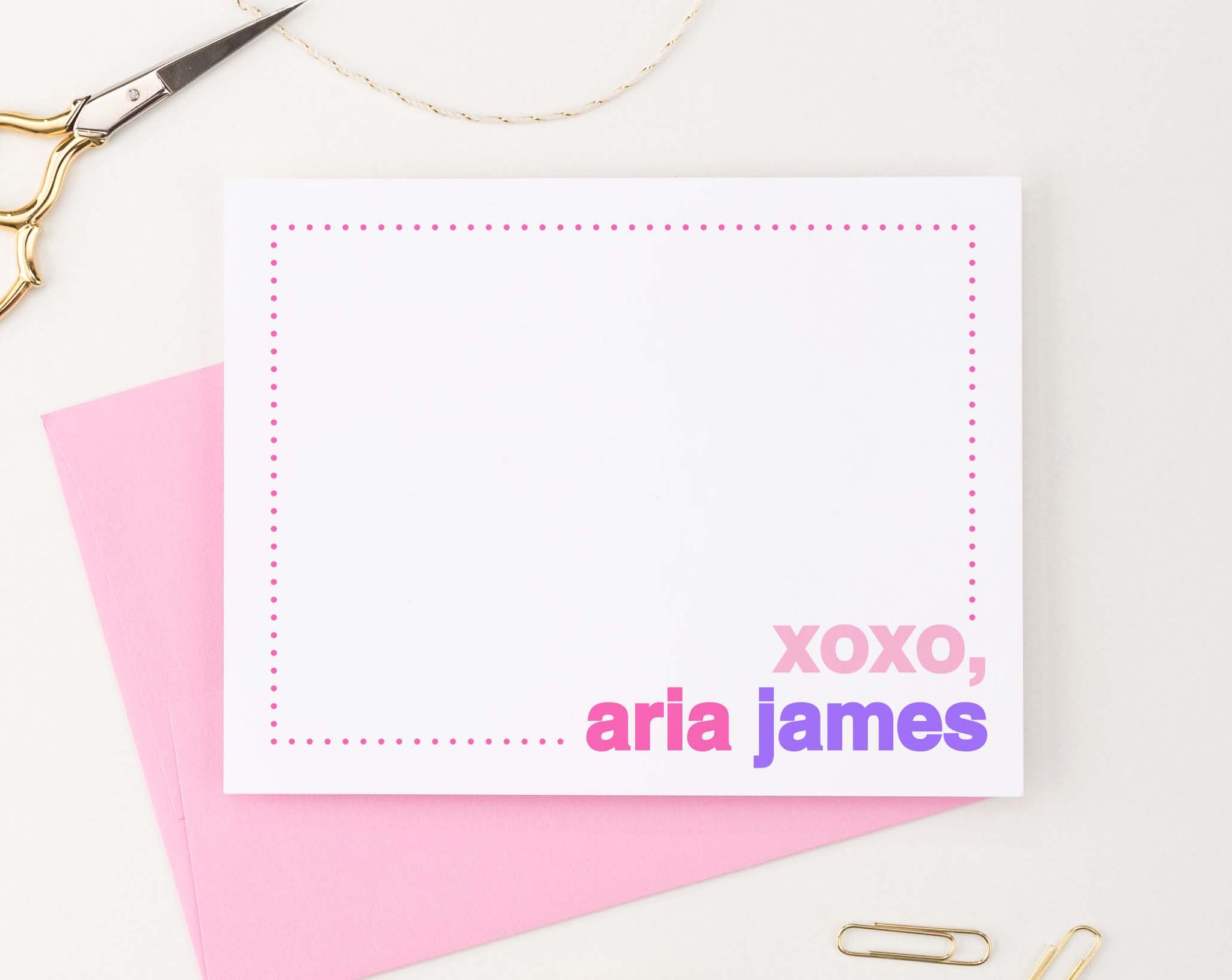 Cute Polka Dot Border Personalized Kids Stationery Set - Modern Pink Paper