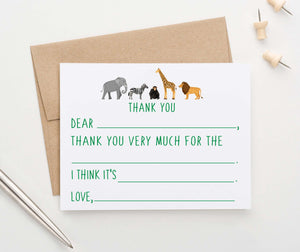 KS180 zoo animals fill in thank you note cards set with elephant zebra monkey giraffe and lion