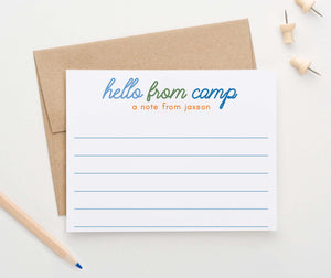 KS186 personalized hello from camp lined notecards for kids a note from cute