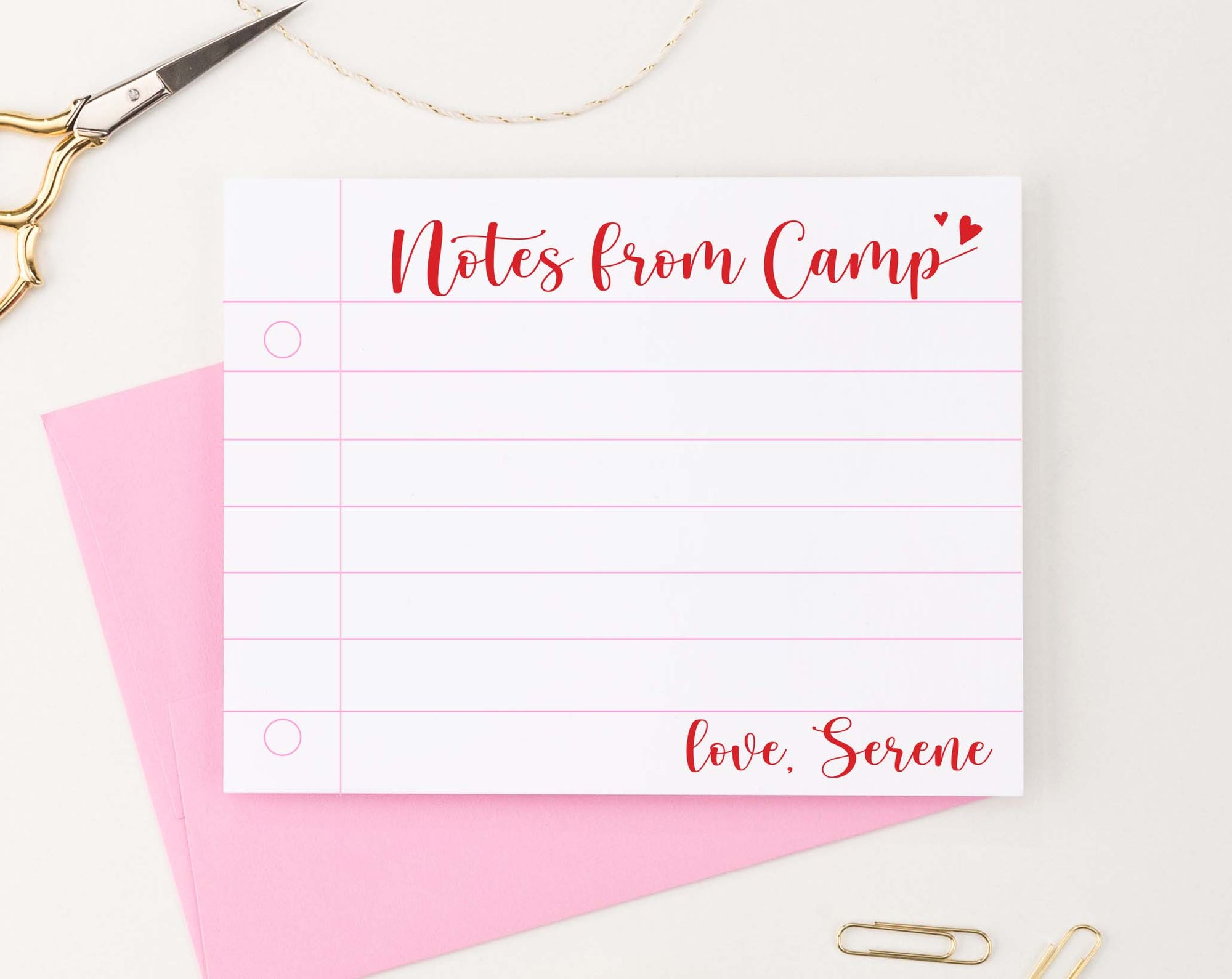 Lined Notes From Camp Personalized For Girl