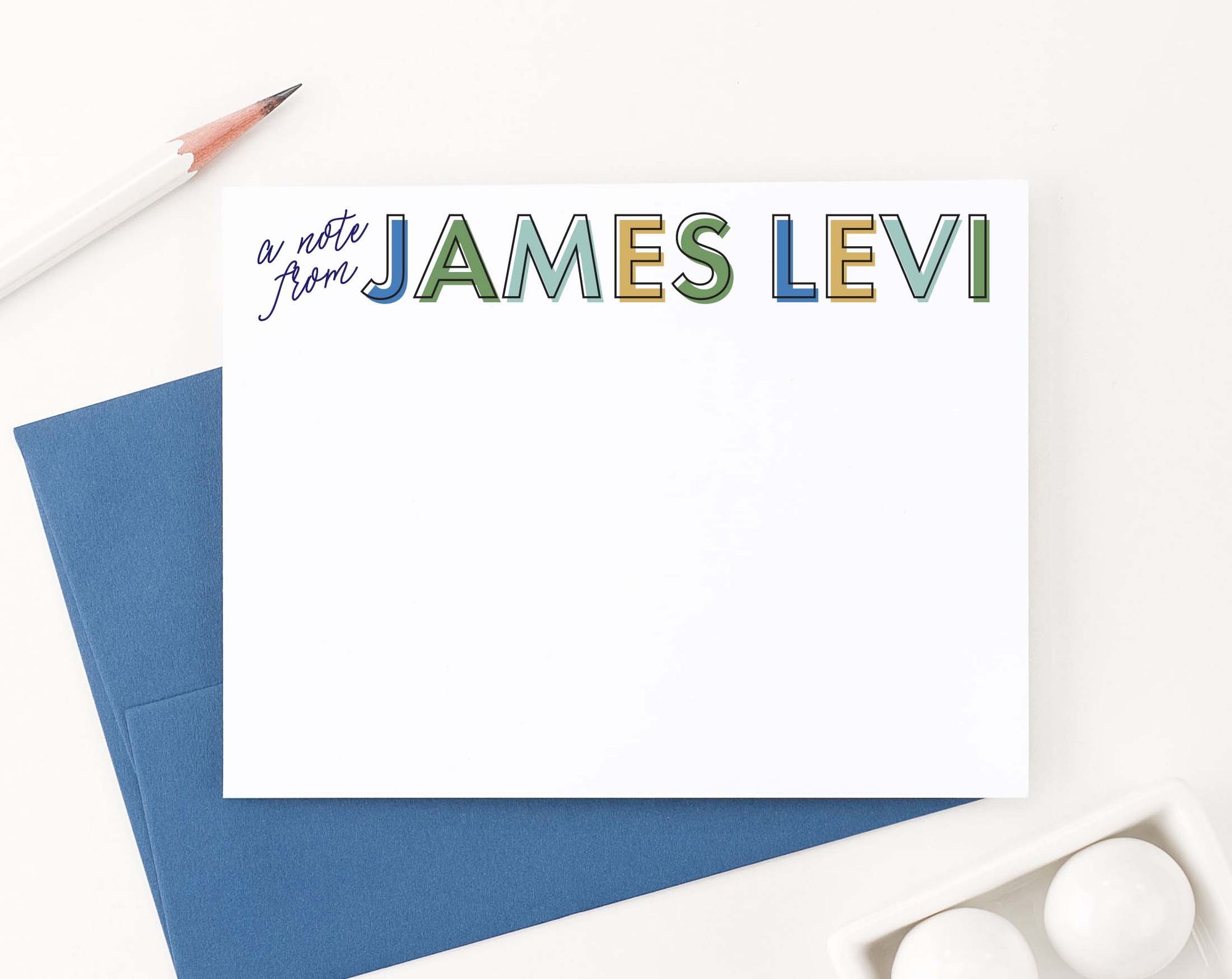 KS191 boys a note from personalized thank you cards green blue orange block font