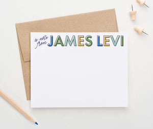KS191 boys a note from personalized thank you cards green blue orange block font