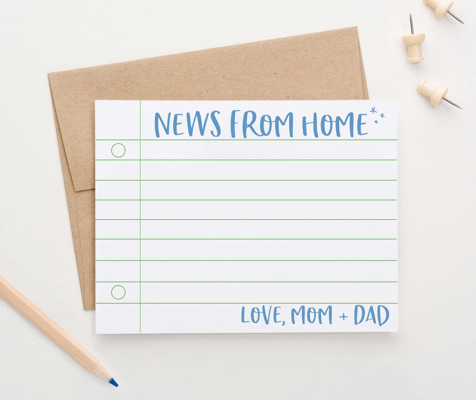 KS201 Blue and green lined camp notes from mom and dad blue green