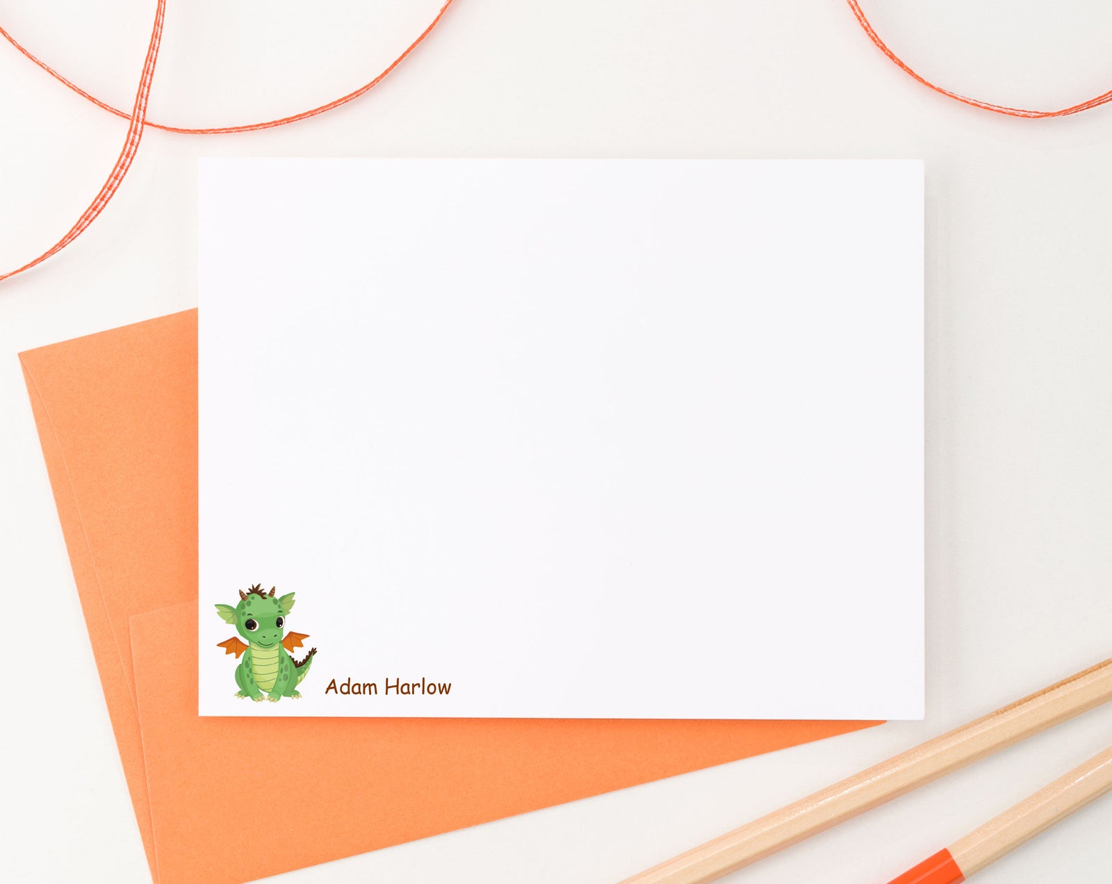 KS208 Personalized Green Dragon Stationary Thank You Card note gift boy girl dragons