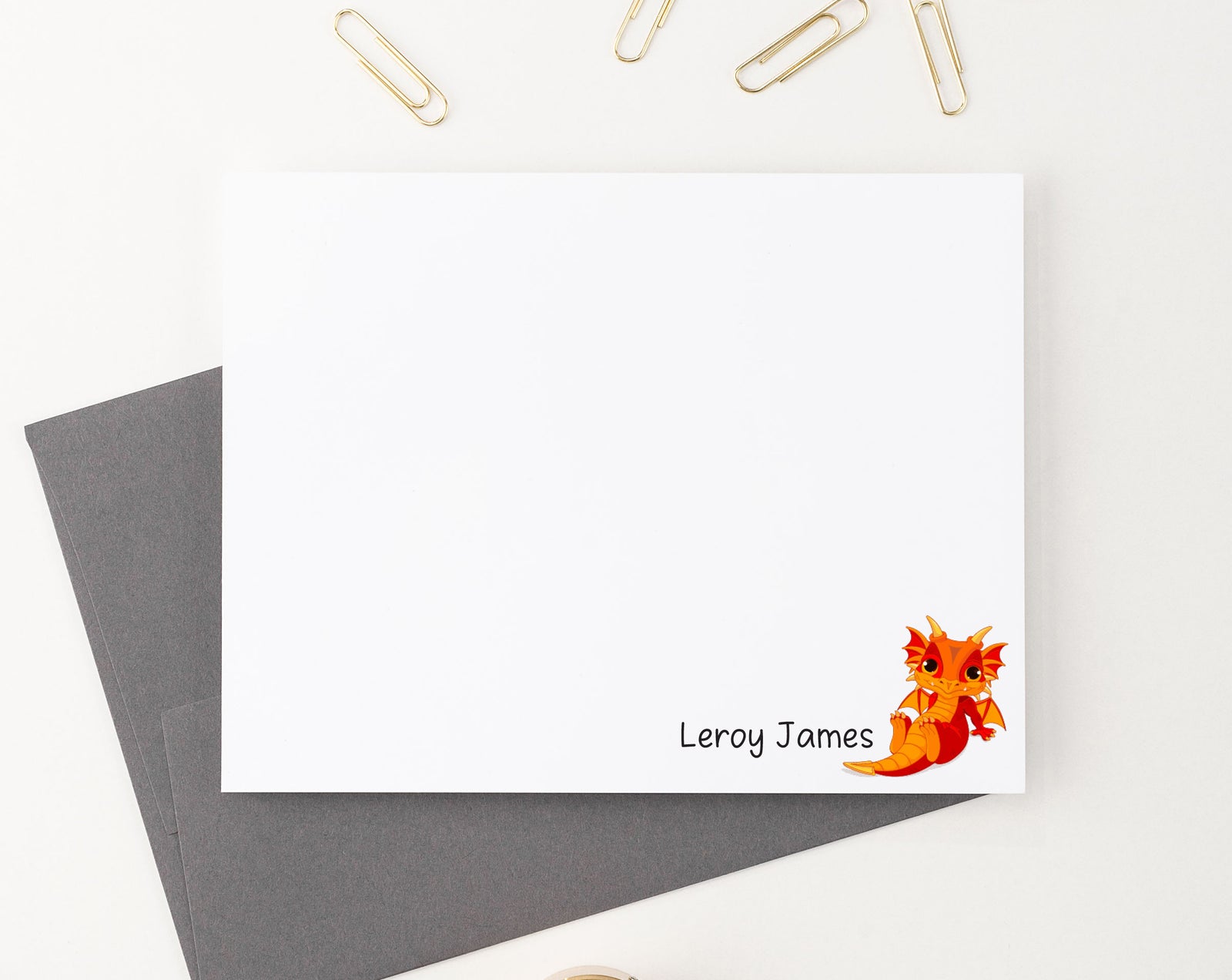       KS209 Red and Orange Baby Dragon Stationery Personalized dragons boy girl notecards