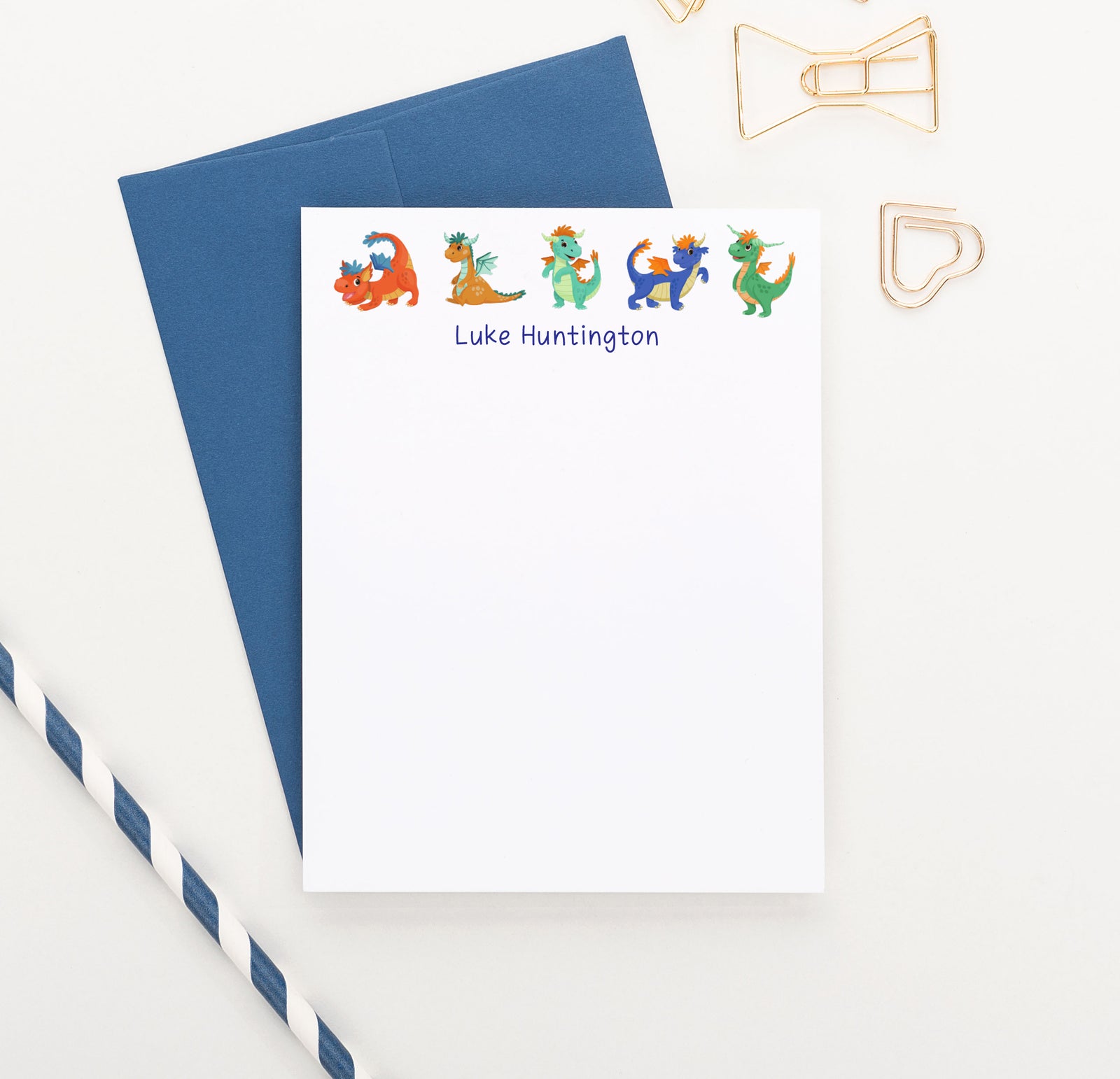    KS210 Personalized Dragon Note Cards for Kids dragons baby boy girl stationary