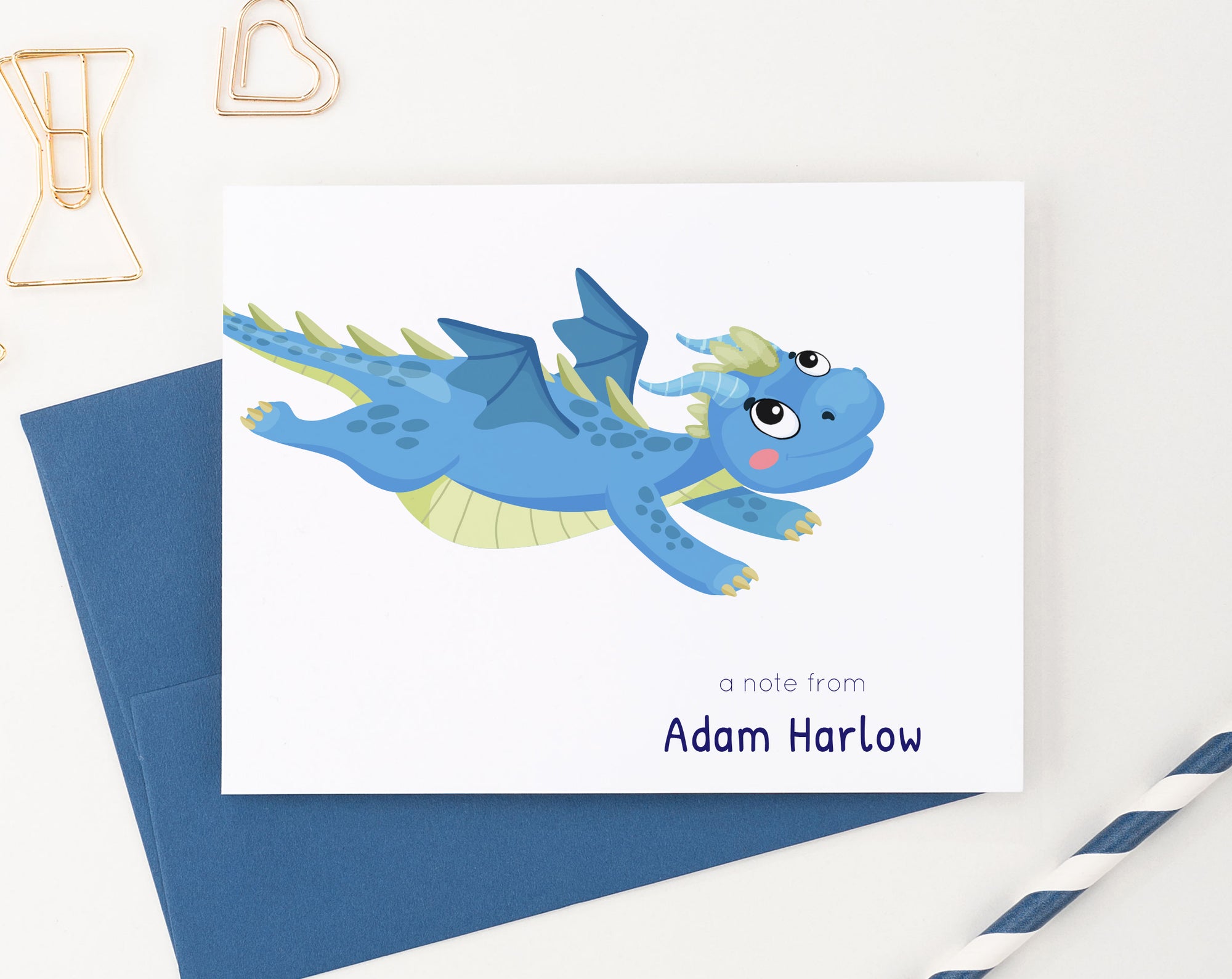 KS211 Personalized Folded Stationary Cards with Flying Dragon dragons kids boy girl notes