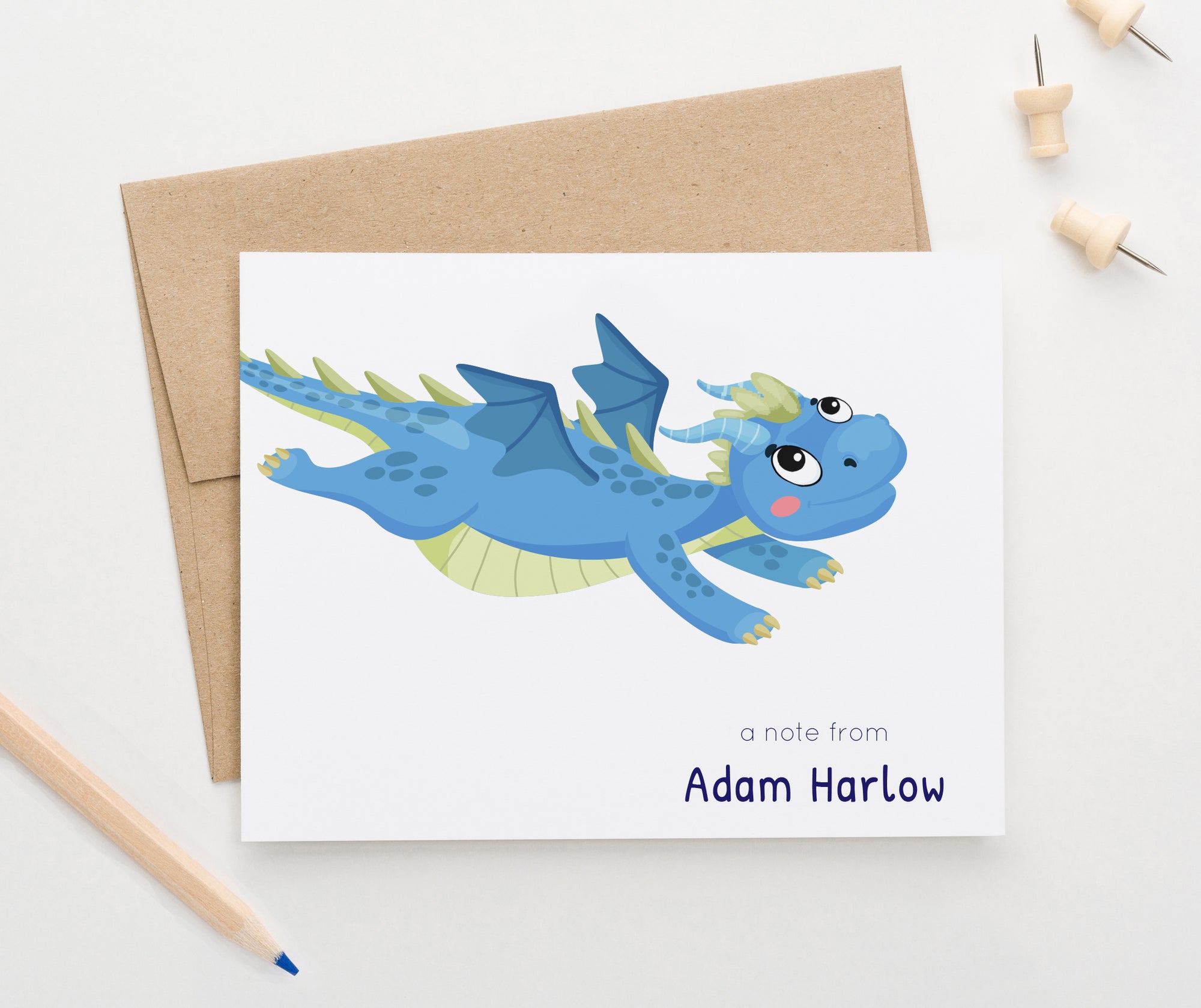 KS211 Personalized Folded Stationary Cards with Flying Dragon dragons kids boy girl notes