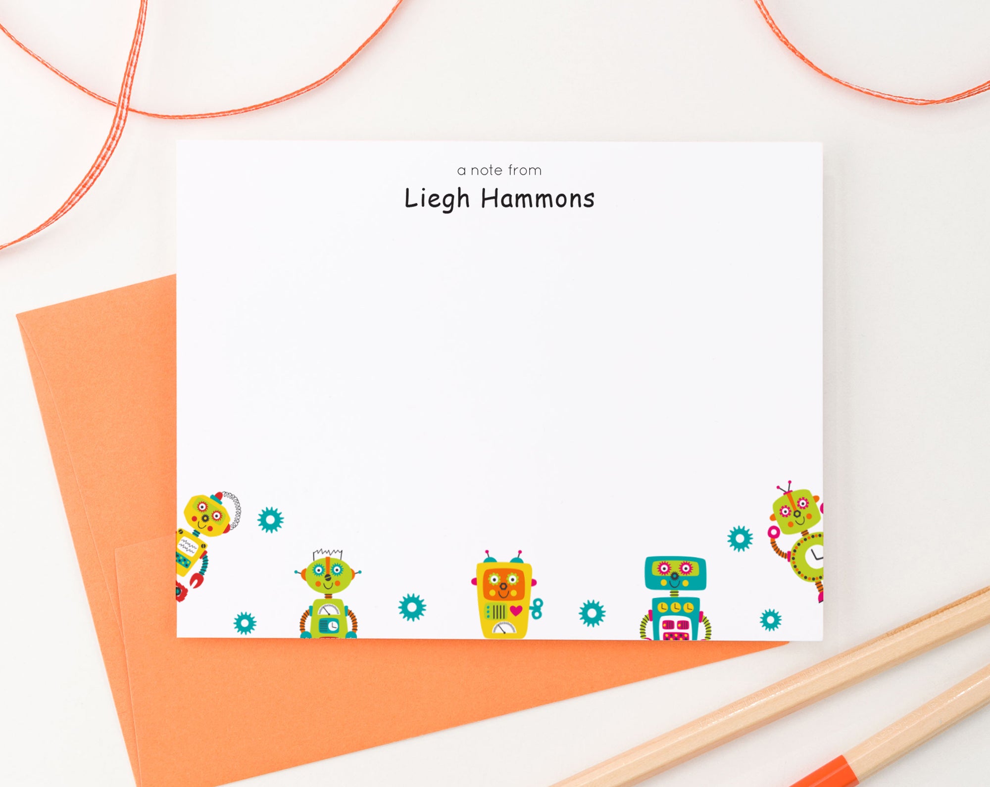 KS213 Personalized Stationery with Robots robot colorful cute note cards