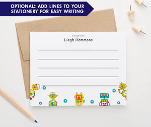 KS213 Personalized Stationery with Robots robot colorful cute note cards lined