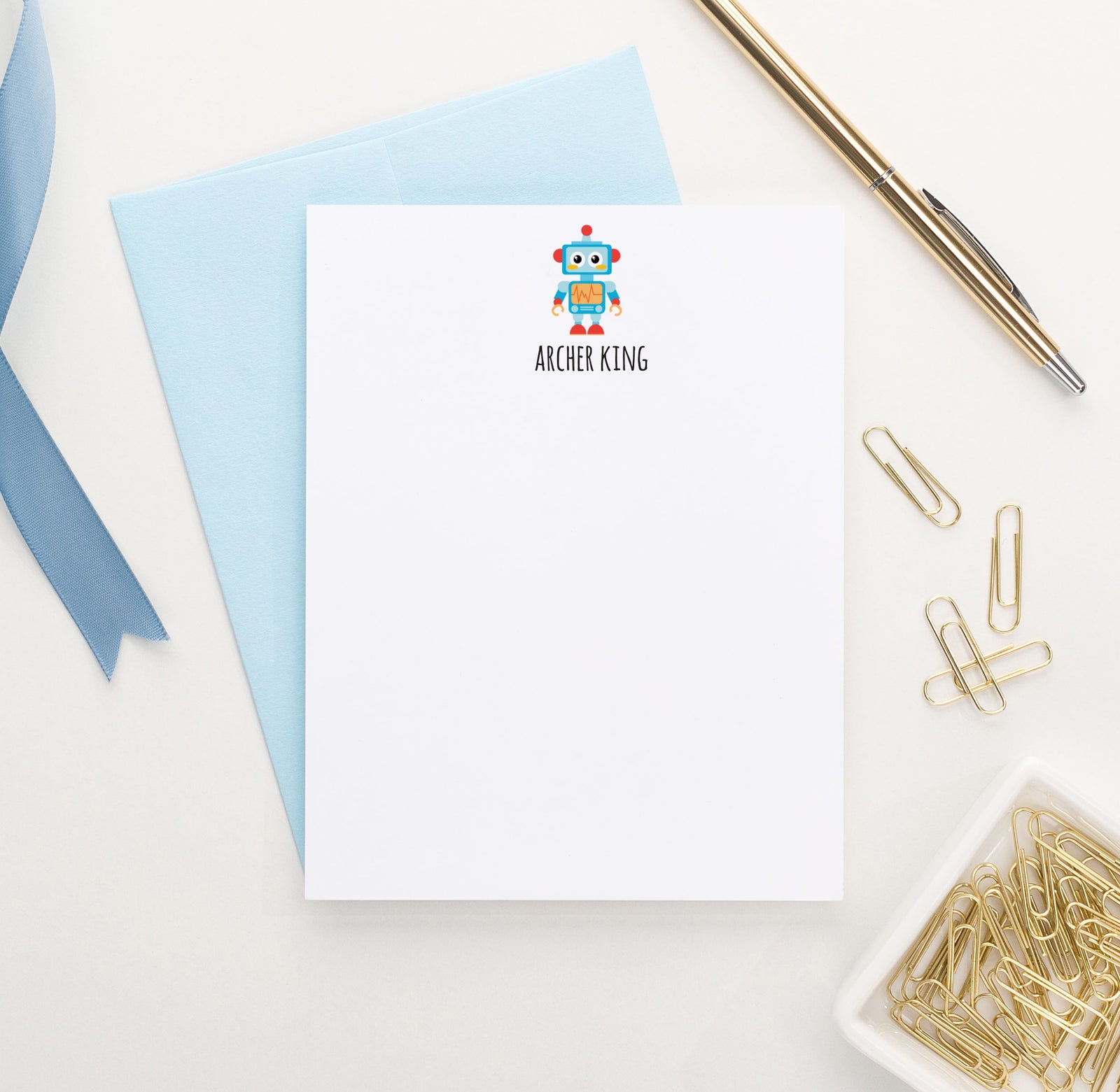 KS214 Cute Robot Stationery Personalized note cards robots birthday boys girls