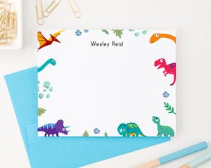 KS215 Personalized Stationery Set with Dinosaurs dino thank you animal note card b