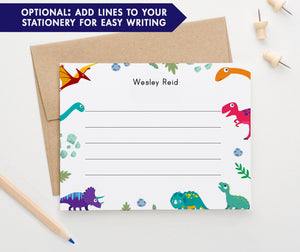 KS215 Personalized Stationery Set with Dinosaurs dino thank you animal note card lined