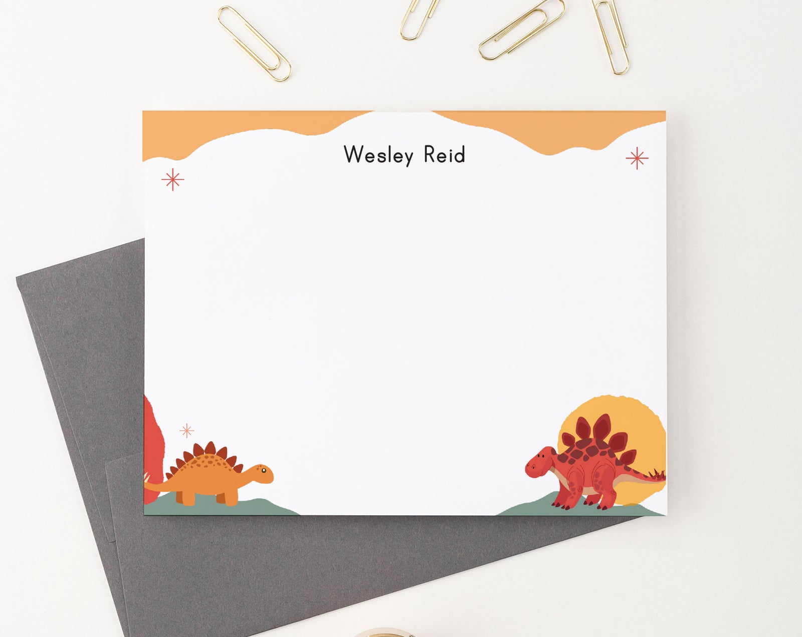KS216 Dinosaur Stationery Card Personalized dino snimal thank you notecard dinos