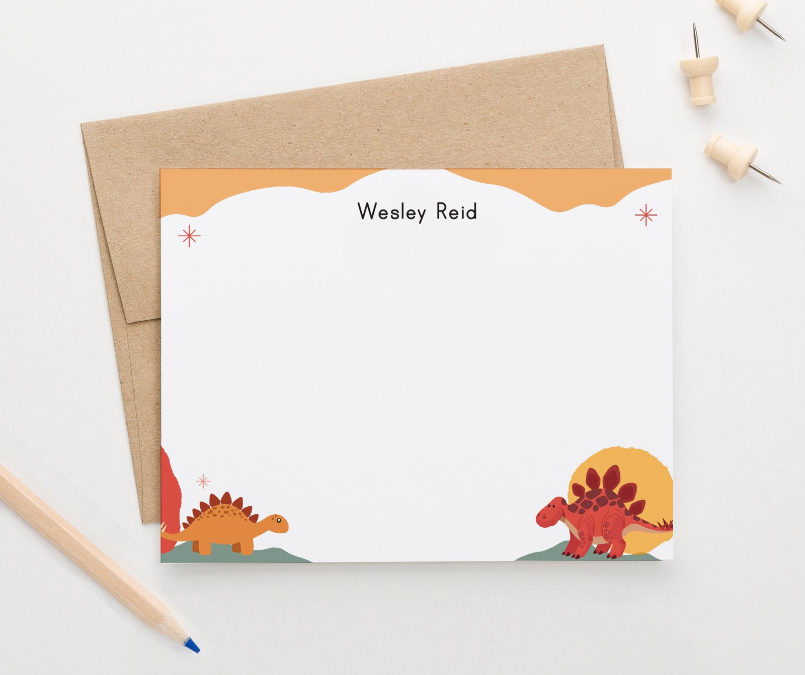 KS216 Dinosaur Stationery Card Personalized dino snimal thank you notecard dinos