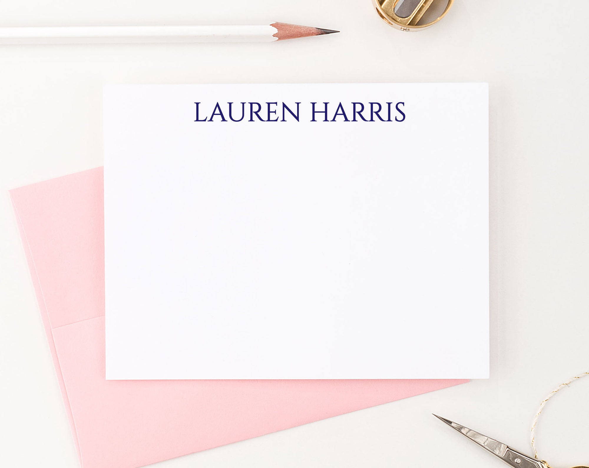 ML007 simple block font stationary personalized for adults flat notecards professional classic