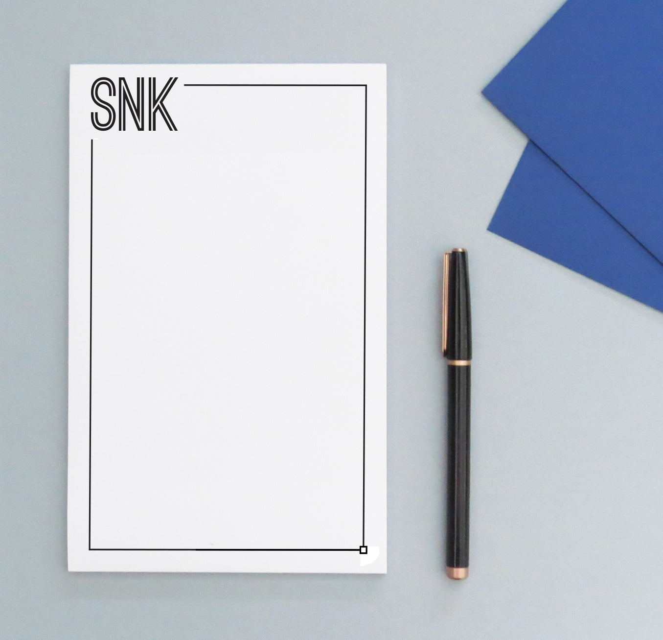 MNP07 border and 3 initial monogramed notepad for men and women stationery professional