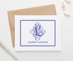 MS004 personalized folded 1 initial and name monogrammed stationary border elegant modern classic 