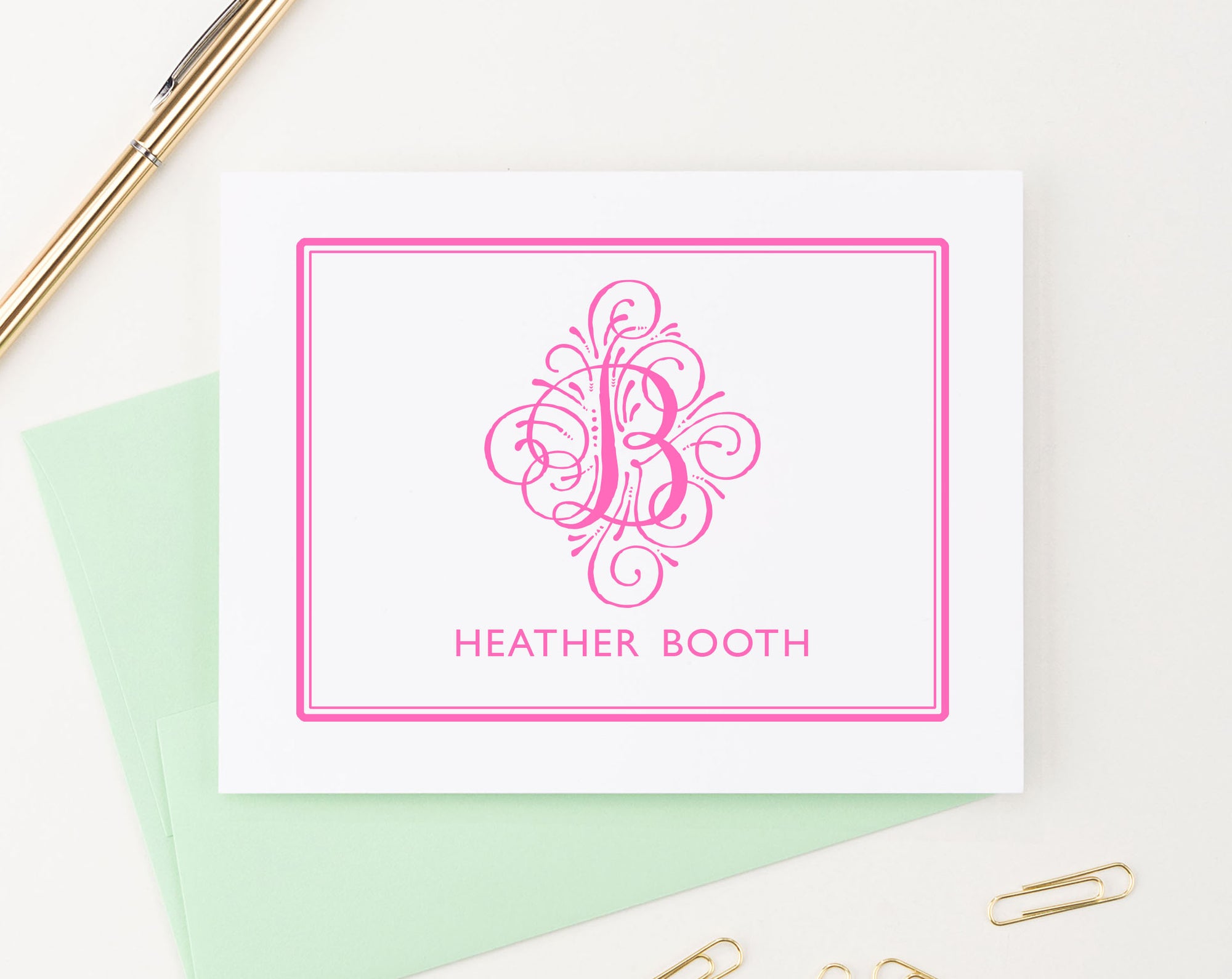 MS004 personalized folded 1 initial and name monogrammed stationary border elegant modern classic 