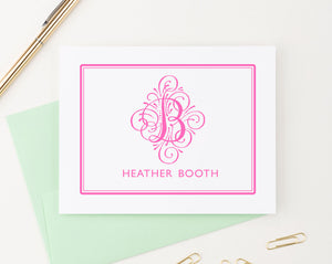 MS004 personalized folded 1 initial and name monogrammed stationary border elegant modern classic stationery 1