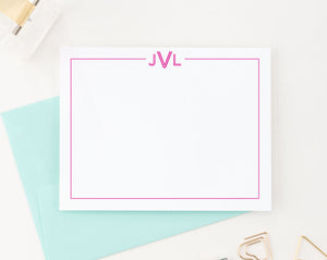 MS012 personalized bordered monogrammed note cards for adults monogram 3 letter classic