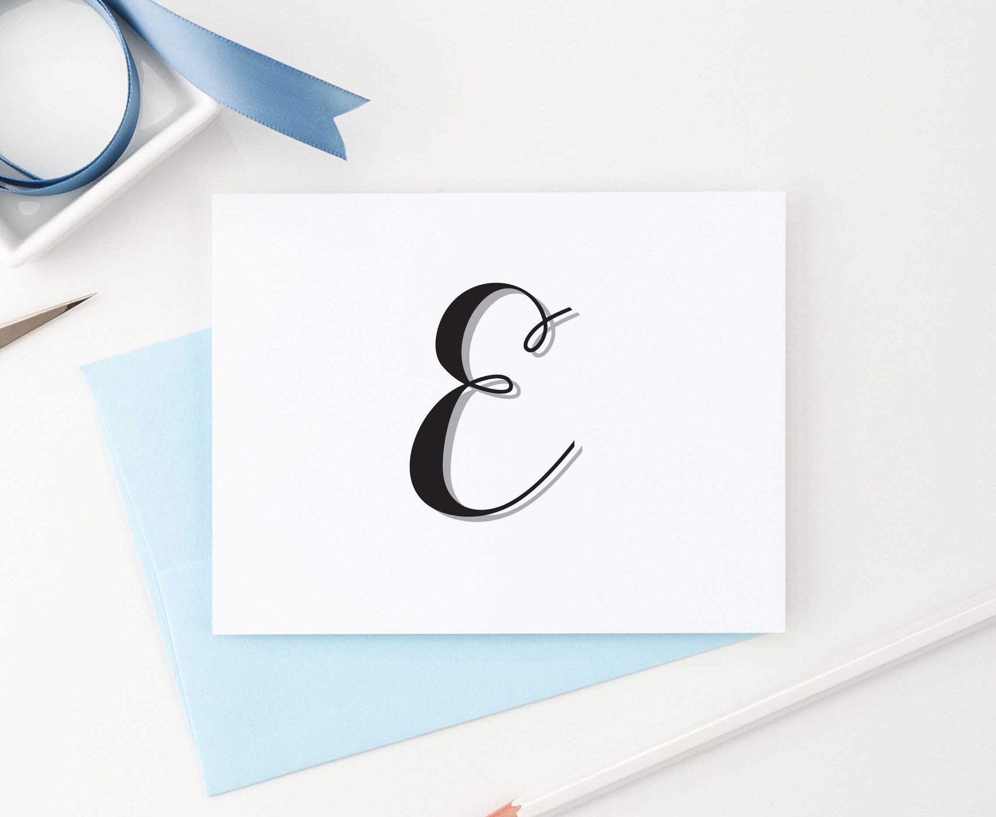 MS014 personalized simple 1 initial stationary for women and men folded notecard script font 1