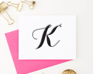 MS014 personalized simple 1 initial stationary for women and men folded notecard script font