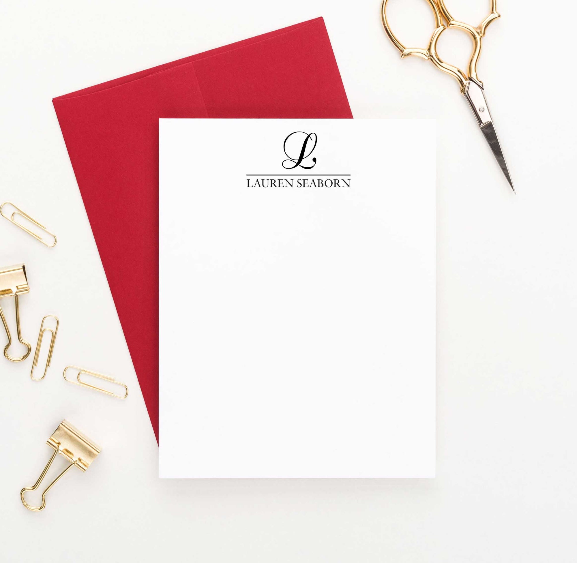 MS016 name and initial monogram stationary note cards personalized classic 1 initial 1