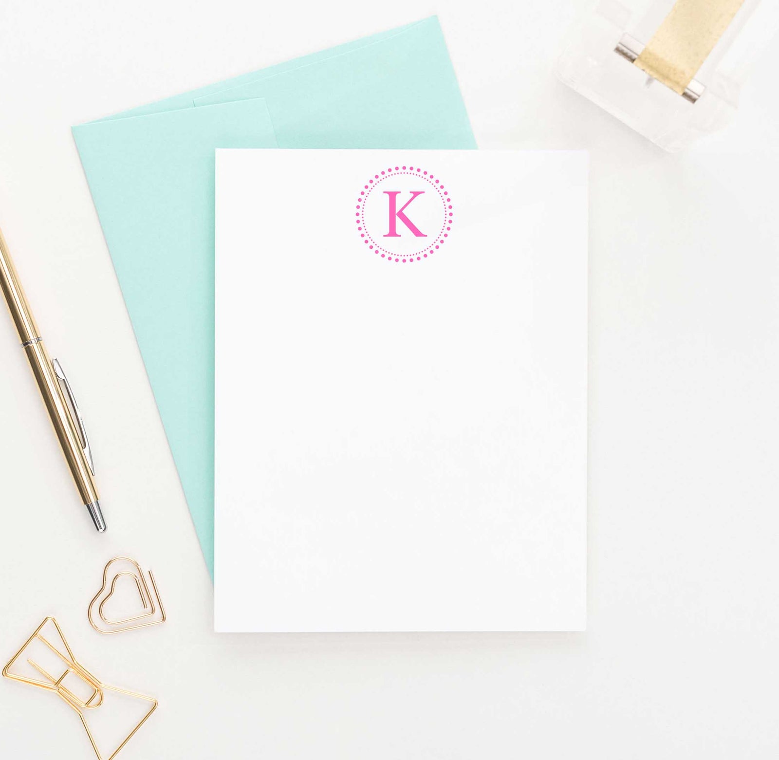 MS017 personalized single monogram stationary for adults women polkadot circle 1