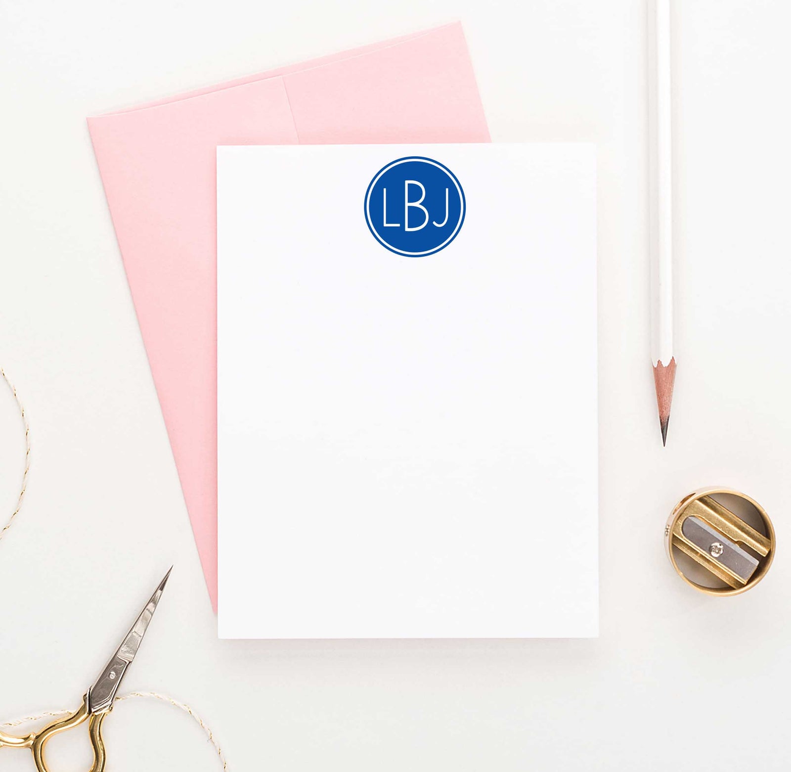 MS018 personalized simple monogrammed stationary set men women classic circle