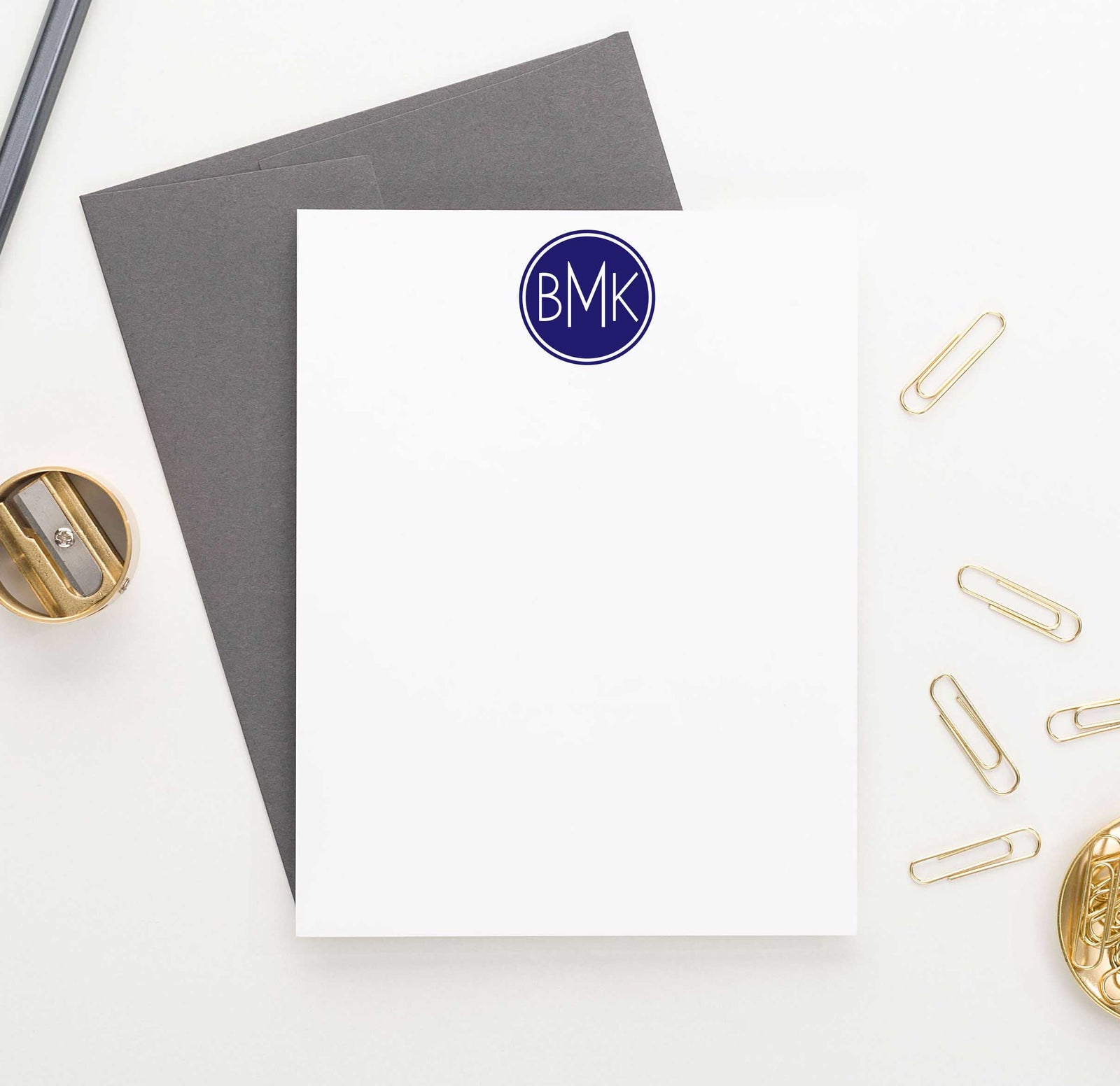 MS018 personalized simple monogrammed stationary set men women classic circle