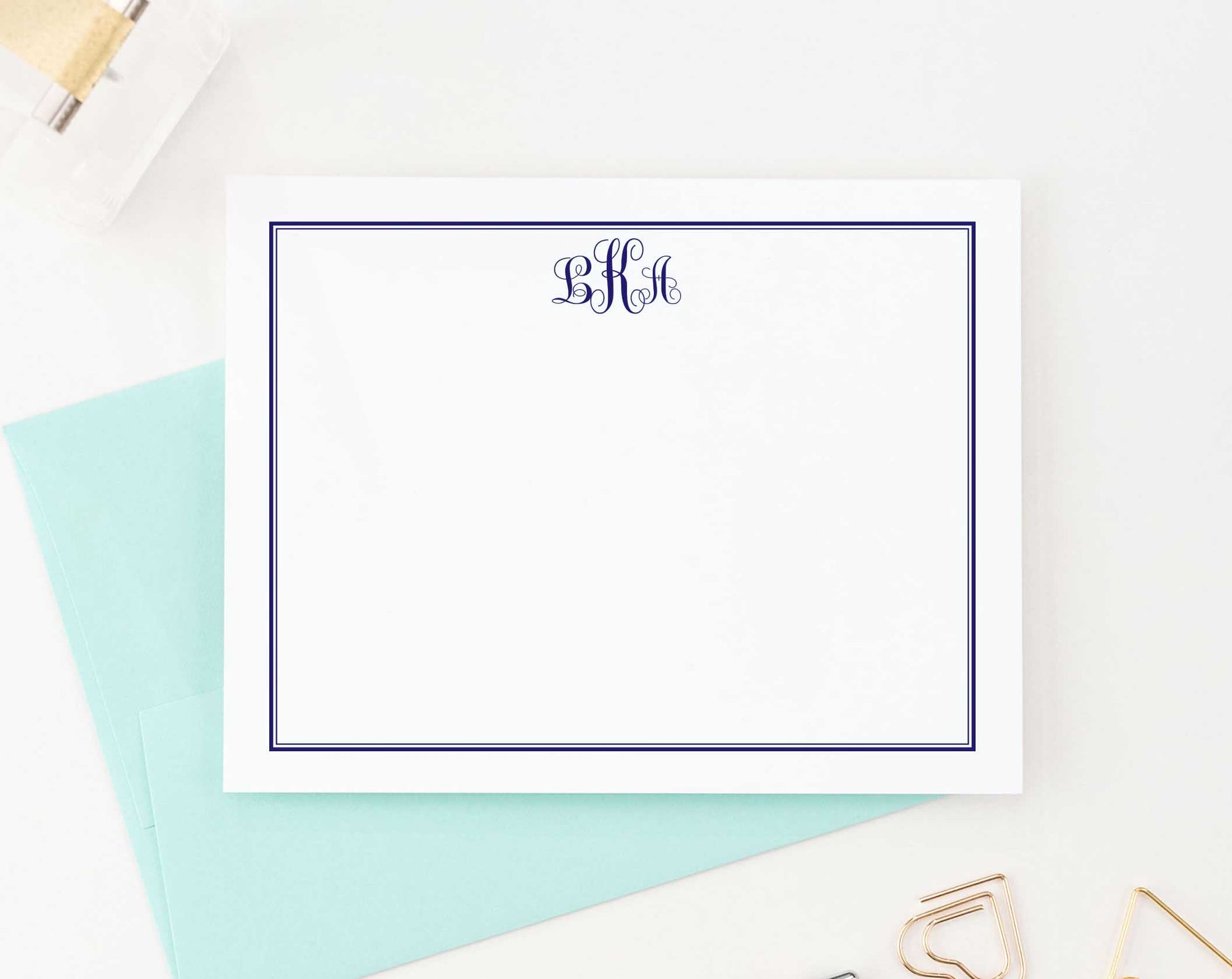 MS020 personalized classic monogram notecards with border women men 3 letter 3