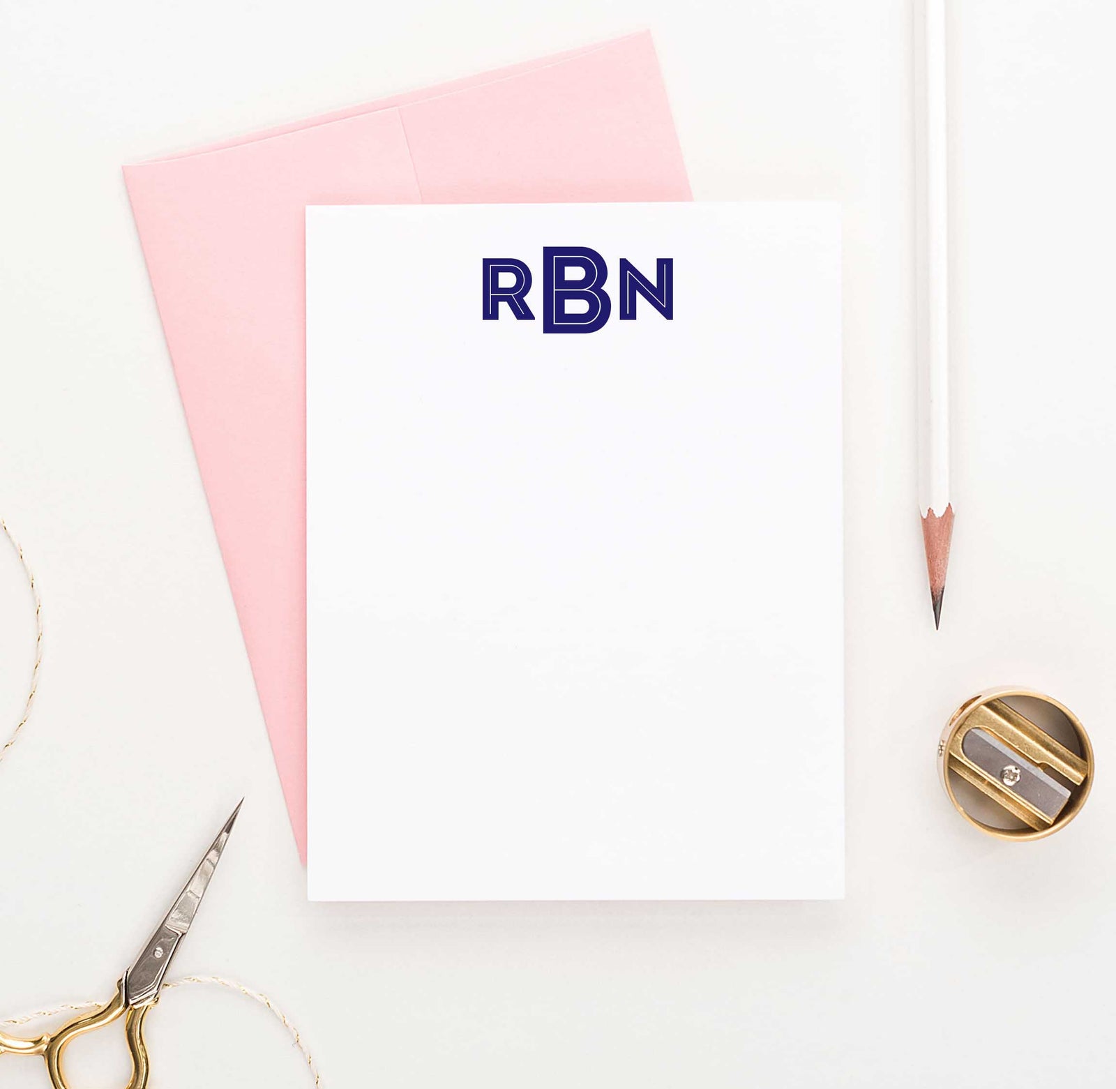 MS021 personalized block font 3 letter monogrammed note cards set women men simple