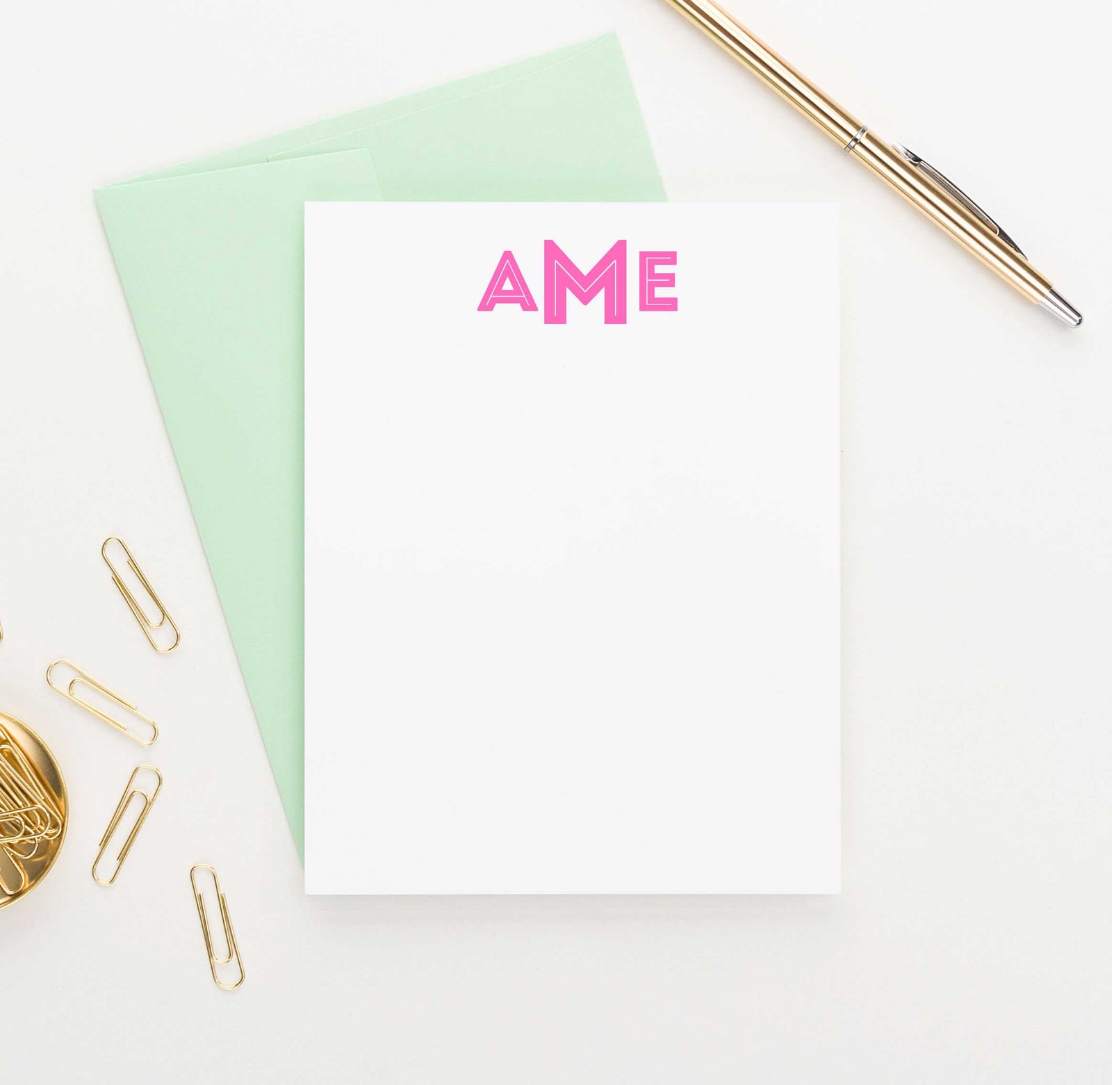 MS021 personalized block font 3 letter monogrammed note cards set women men simple