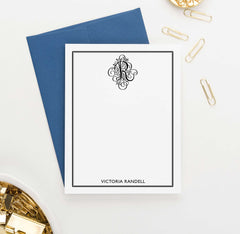 MS023 personalized 1 initial monogram stationery with border women men notecard