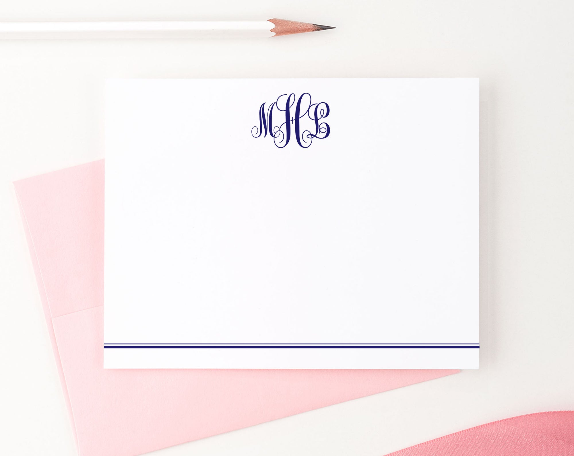 MS024 classic script monogrammed stationery set personalized bottom-line classic