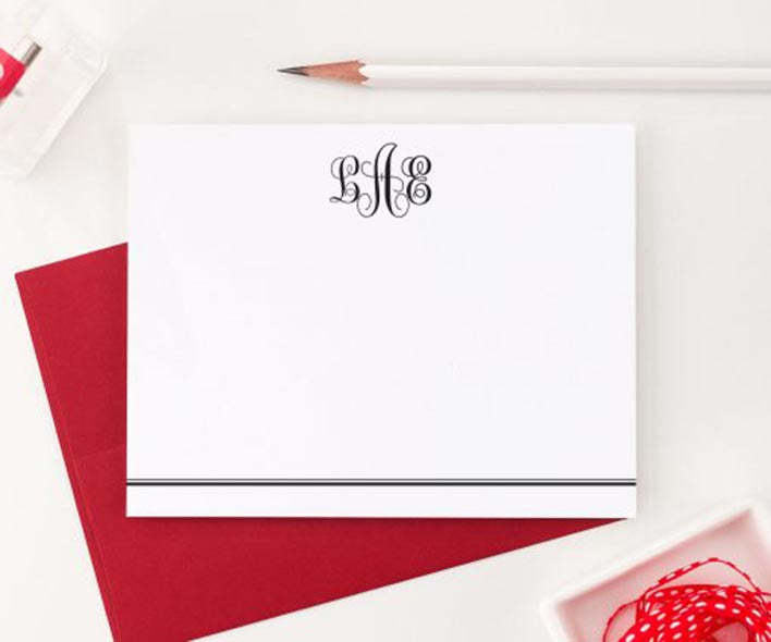 MS024 classic script monogrammed stationery set personalized bottom-line classic