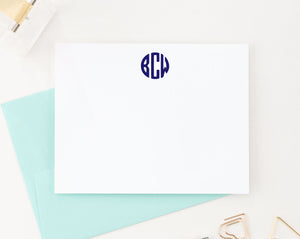 MS025 personalized 3 letter circle monogram stationery for adults simple classic note cards