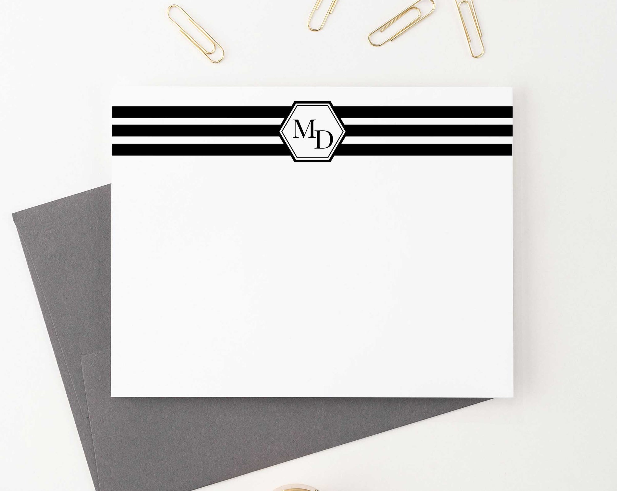 MS029 2 initial note cards set personalized men women classic monogrammed