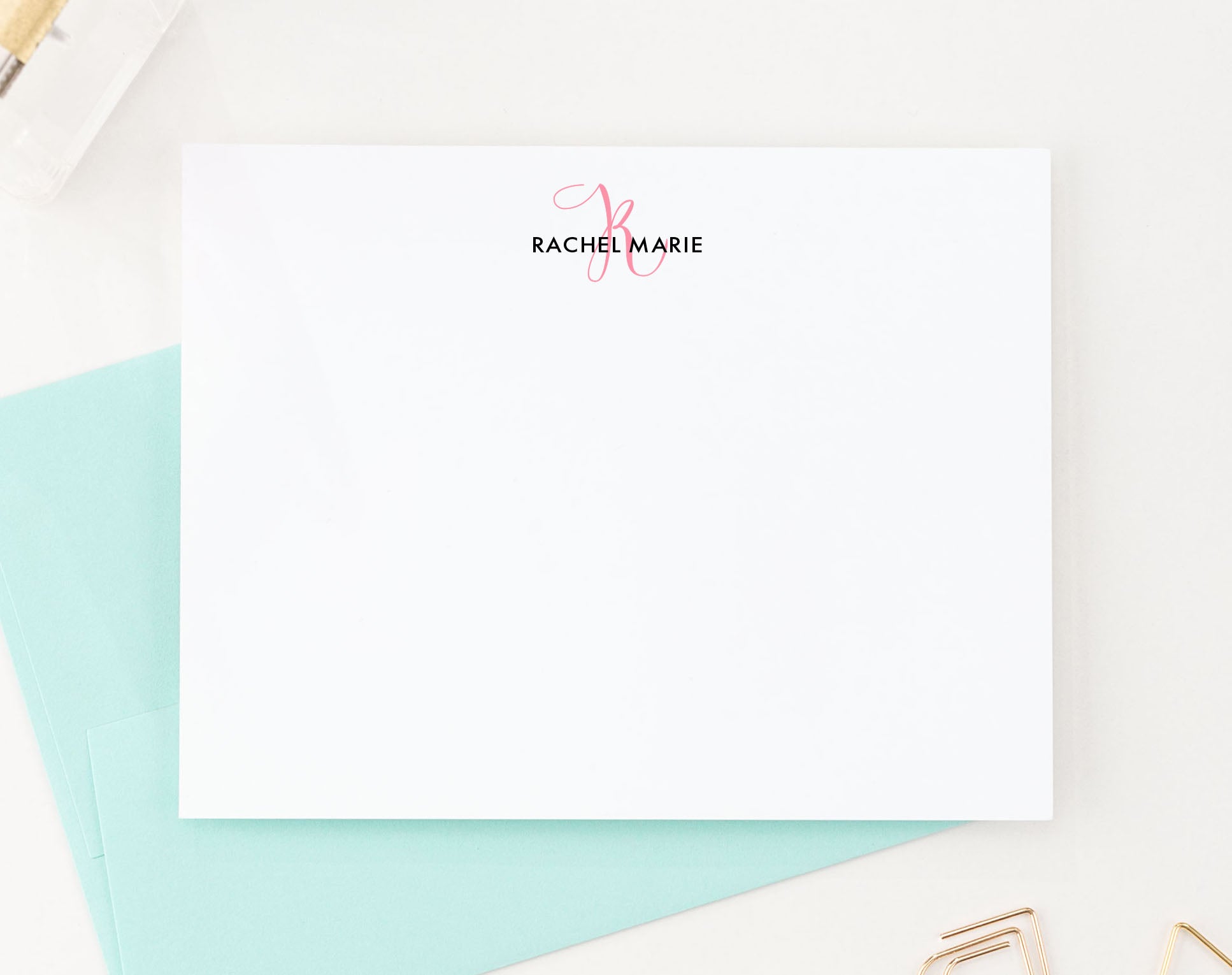 Personalized Script Monogram Personalized Script 1 Letter Monogram Stationary Set - Modern Pink Paper