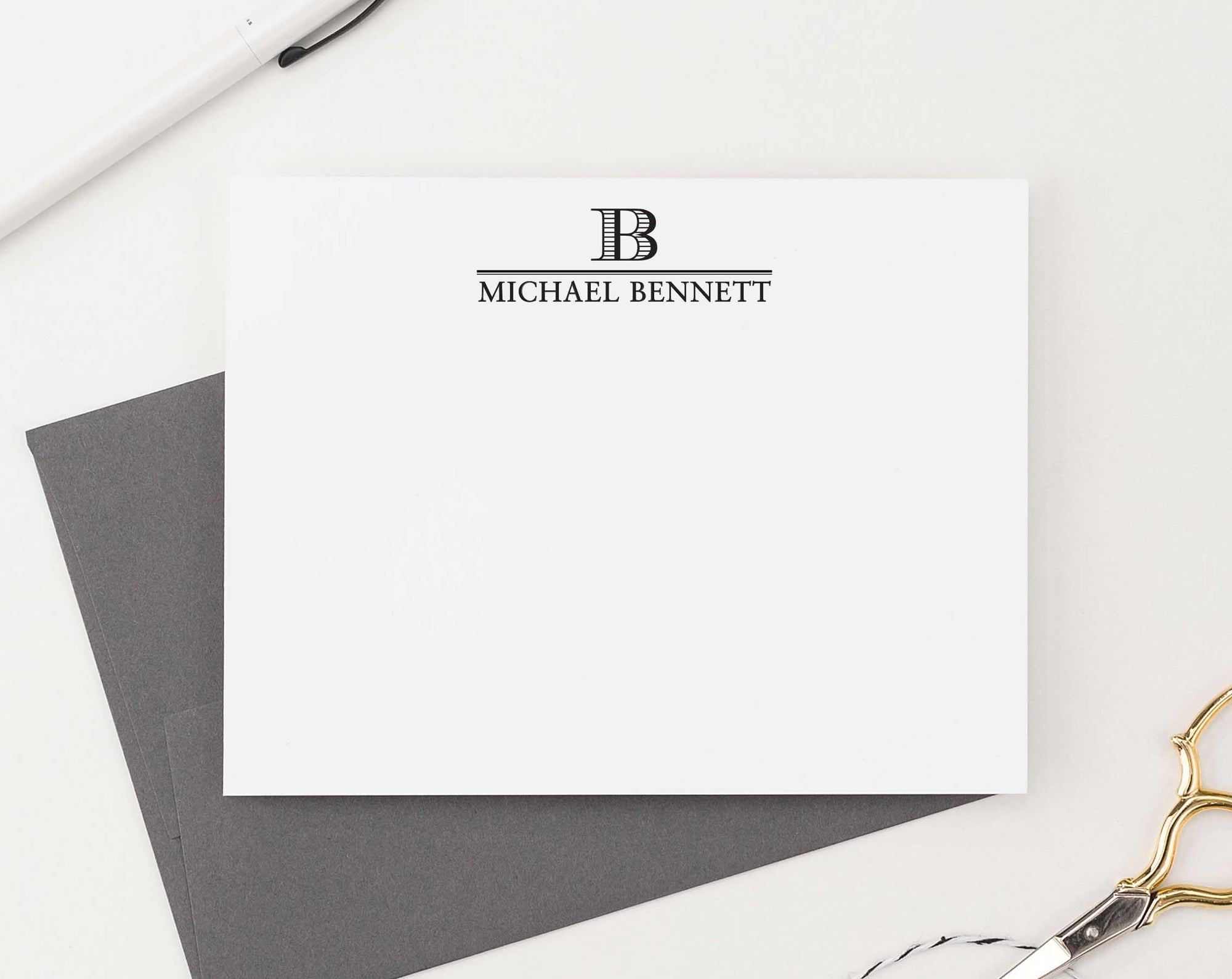 MS034 classic 1 initial monogramed notecards set personalized stationery professional