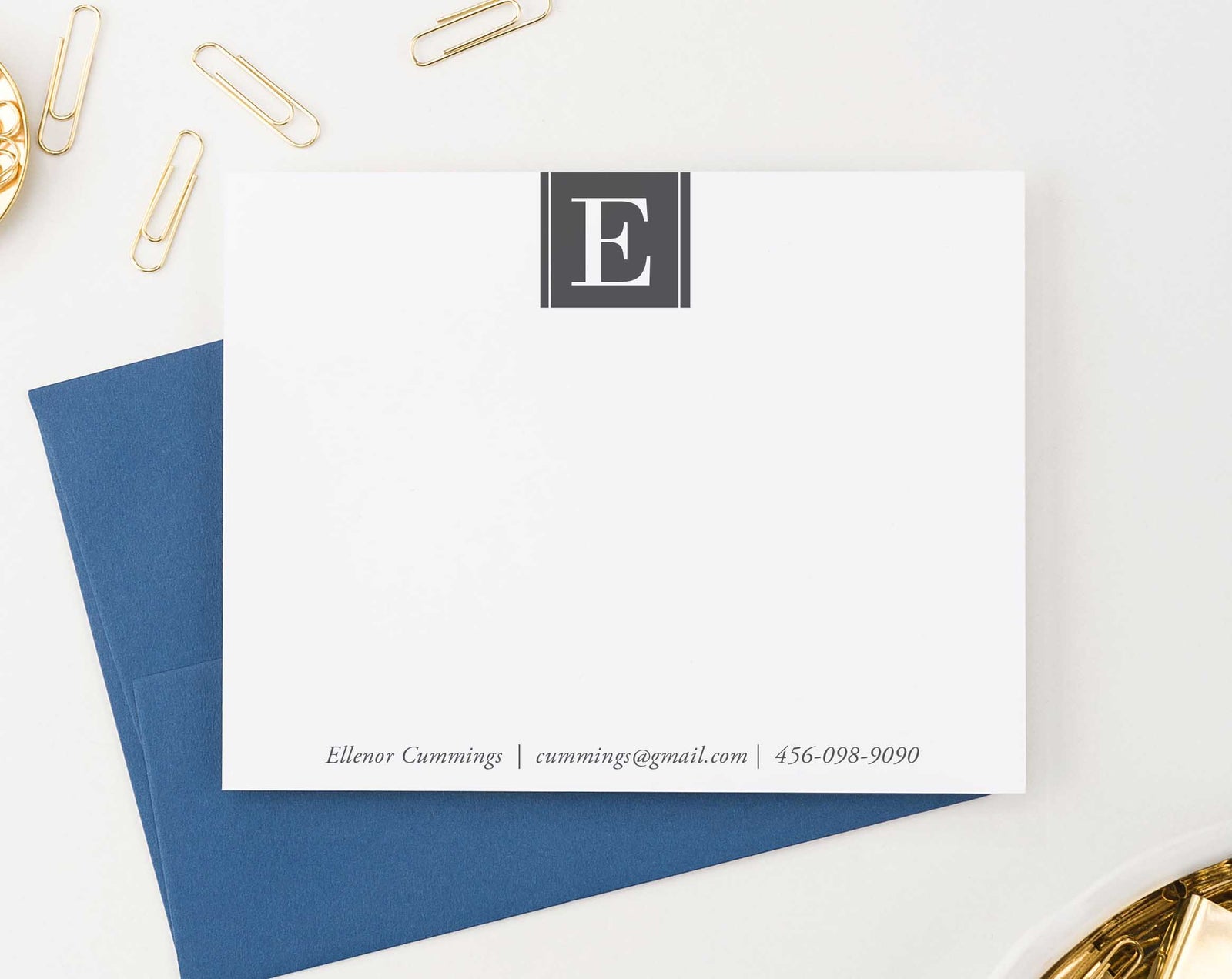 MS035 personalized 1 initial monogramed-stationery for business phone number email name